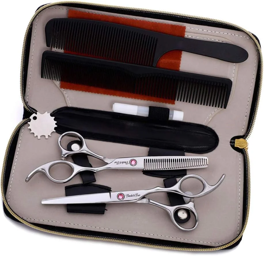 ست قیچی آرایشگری حرفه ای 6 اینچی با فولاد 440C، شامل قیچی آرایشگری، قیچی پیتاژ، لوازم آرایشگری، مناسب برای آرایشگاه و سالن