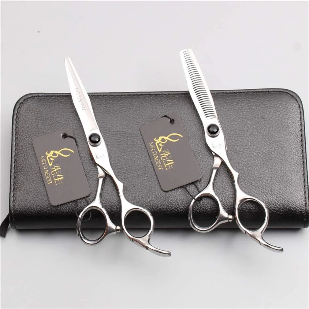 ست قیچی آرایشگری حرفه ای 6.0 اینچی نقره ای چهار تکه راست دست، قیچی آرایشگری، قیچی اصلاح مو، ابزار سالن آرایشگری، فولاد 440C، لوازم آرایشگری مو به همراه شانه