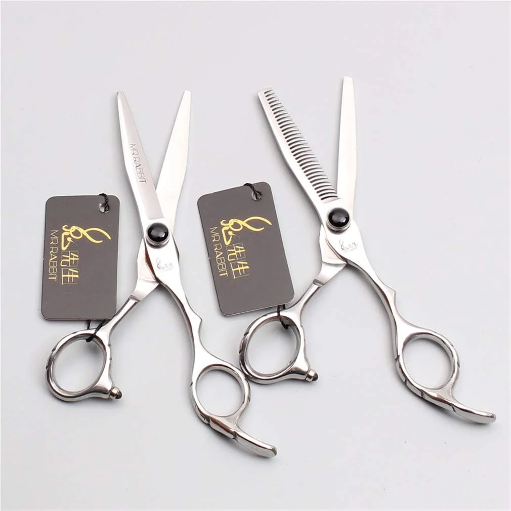 ست قیچی آرایشگری حرفه ای 6.0 اینچی نقره ای چهار تکه راست دست، قیچی آرایشگری، قیچی اصلاح مو، ابزار سالن آرایشگری، فولاد 440C، لوازم آرایشگری مو به همراه شانه