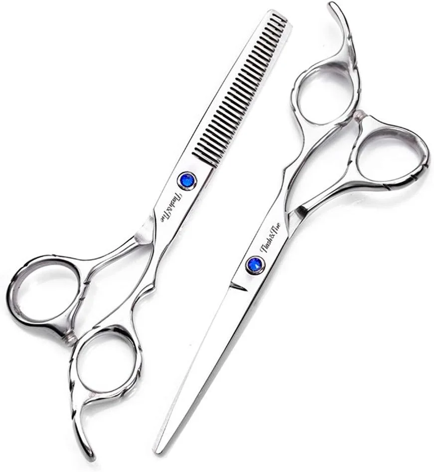 ست قیچی آرایشگری حرفه ای 6 اینچی با فولاد 440C، شامل قیچی اصلاح و قیچی پیتاژ، مناسب برای آرایشگاه ها و استفاده شخصی