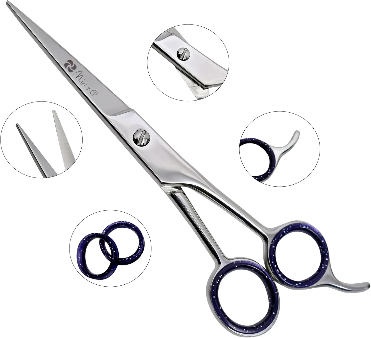 قیچی آرایشگری حرفه ای نیاز@ سایز 6.5 اینچ، مناسب دست راست، لبه تیغ، قیچی آرایشگری سالنی، ساخته شده از استیل ضد زنگ ژاپنی