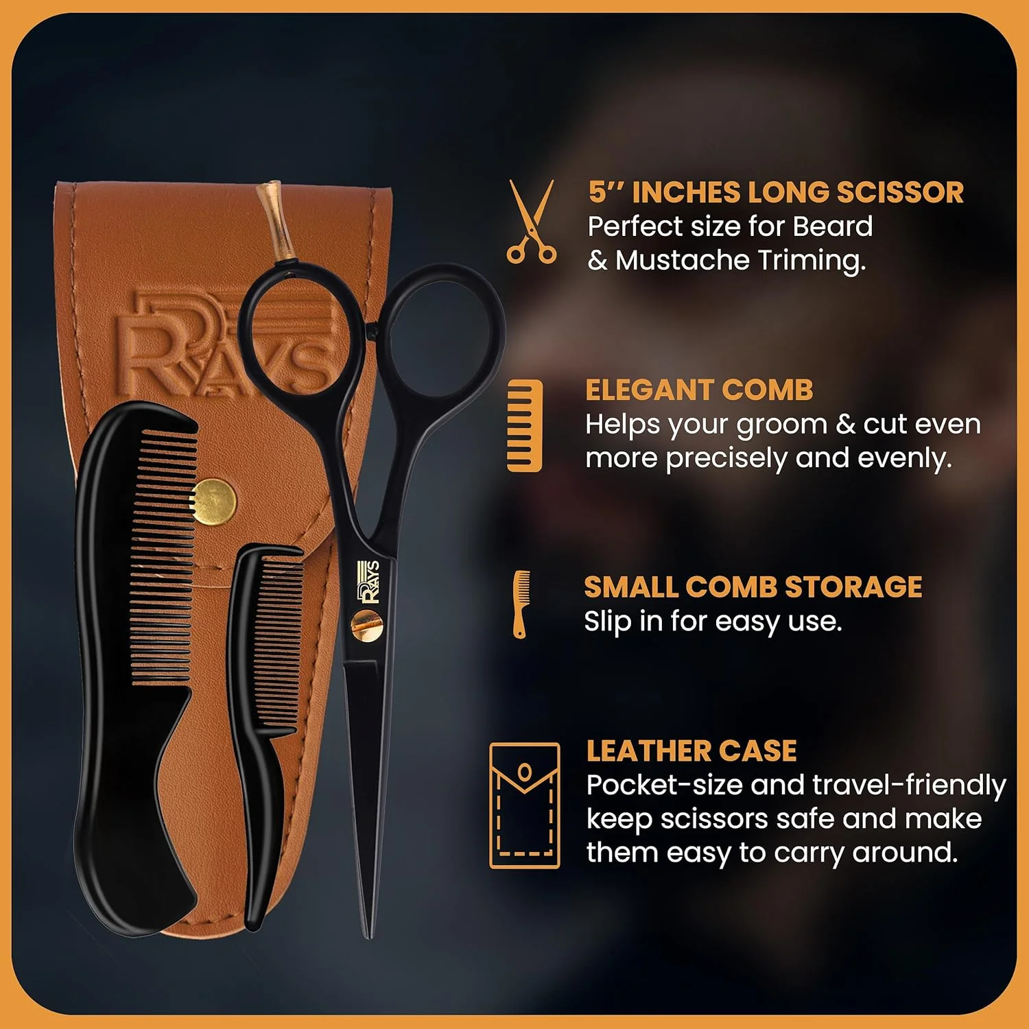 قیچی ریش 5 اینچی RRAYS برای مردان - قیچی سبیل آلمانی با شانه ریش و سبیل - قیچی اصلاح ریش با کیف مسافرتی - کیت پیرایش سبیل برای حالت دادن به موهای صورت مردانه - موزن سبیل.