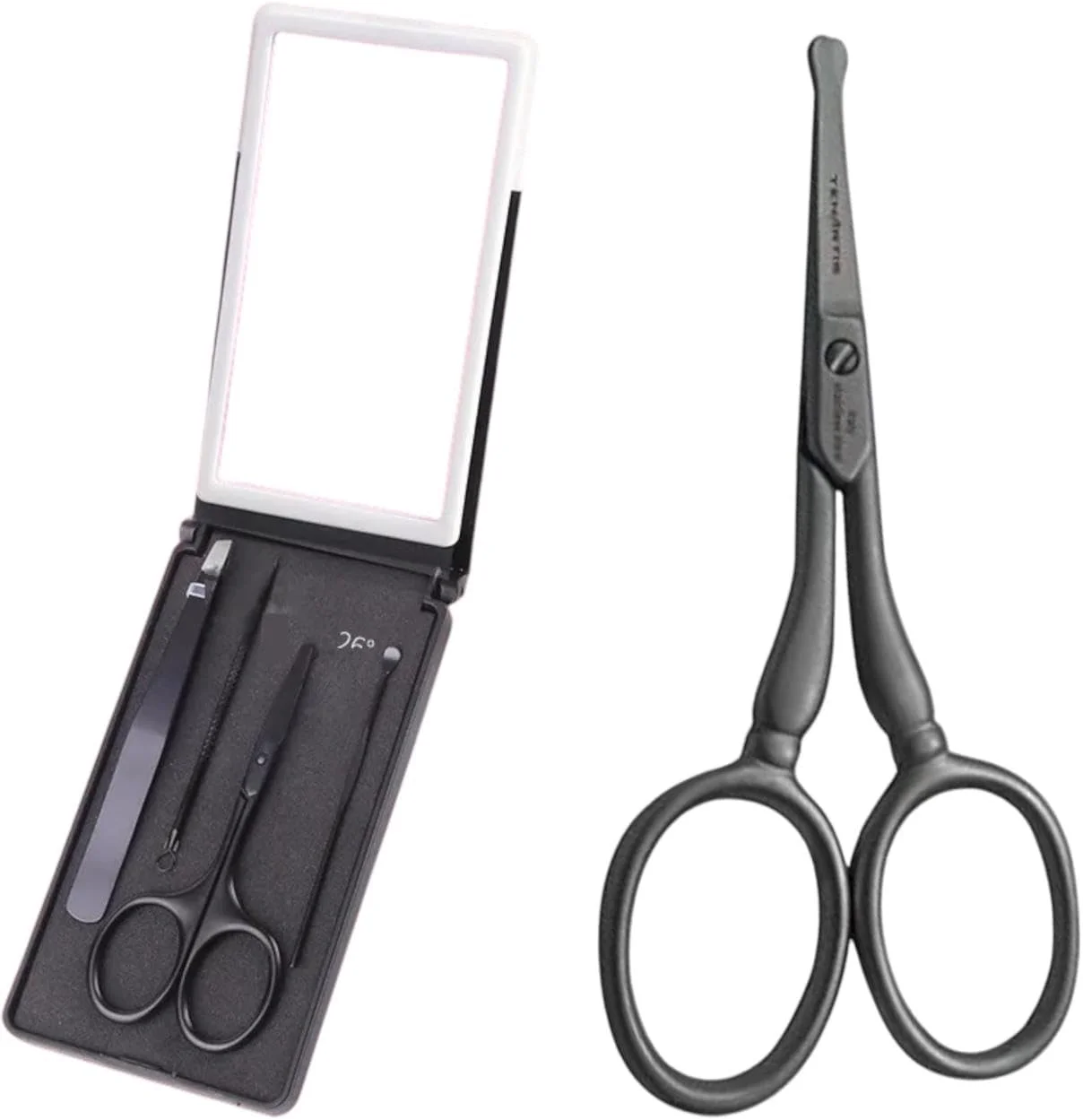 قیچی بینی 4 در 1 یونیسکس RoadsterAE به همراه آینه - قیچی، موچین، ابزار دقیق - برای اصلاح موی بینی، ابرو، سبیل - جعبه هدیه قابل حمل برای مراقبت شخصی و مسافرت قیچی بینی 4 در 1 یونیسکس RoadsterAE به همراه آینه - قیچی، موچین، ابزار دقیق - برای اصلاح موی بینی، ابرو، سبیل - جعبه هدیه قابل حمل برای مراقبت شخصی و مسافرت