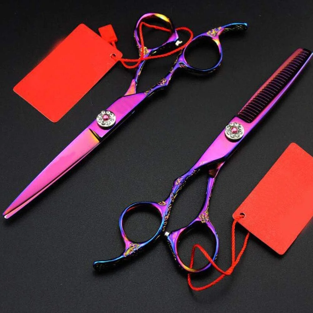 قیچی آرایشگری، آرایش مو چپ دست، رنگ آمیزی حرفه ای آرایشگری، مو، تخت + دندانه 6 اینچ، قیچی آرایشگری