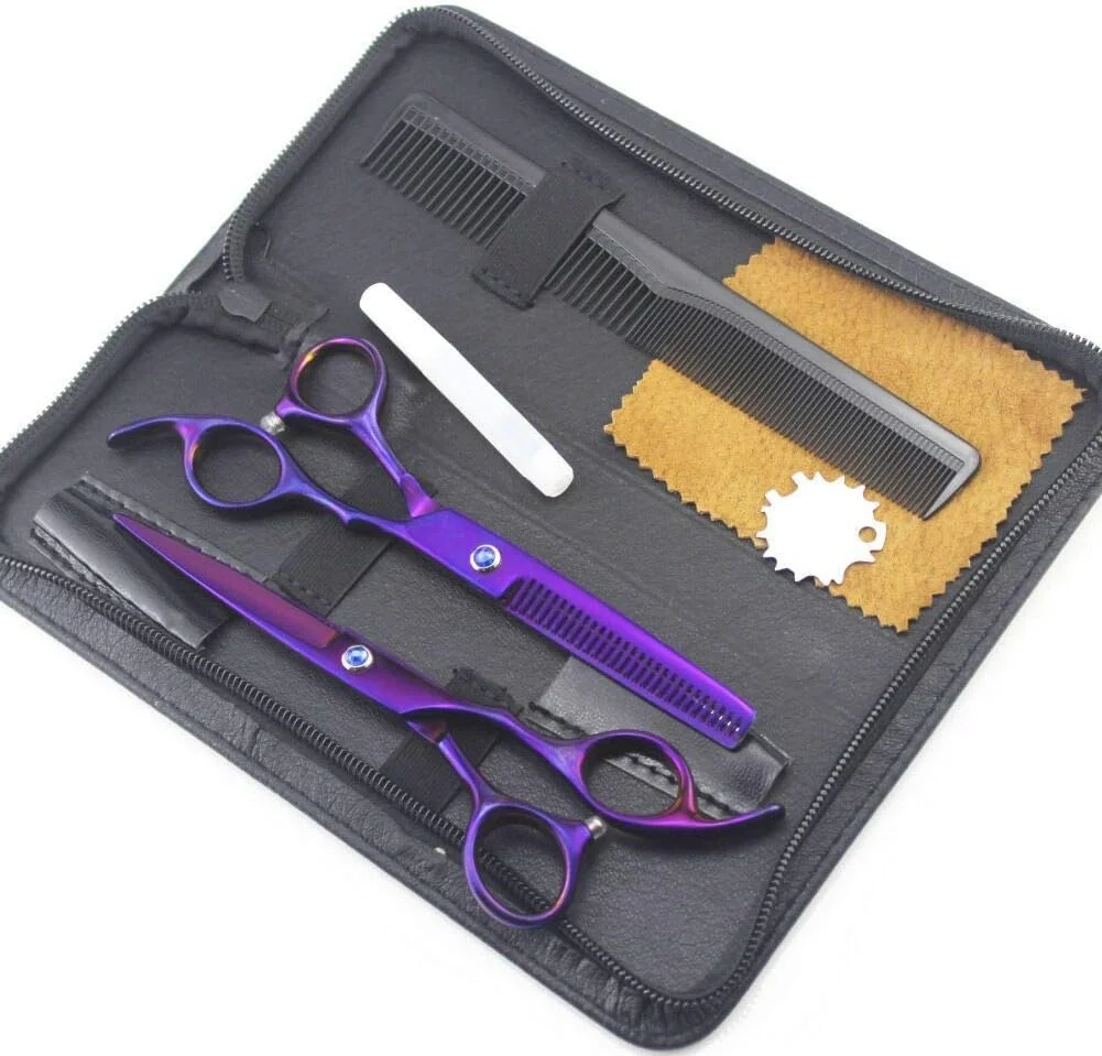 قیچی آرایشگری، مدل مو 6.0 اینچی 440c بنفش، ست آرایشگری ساده، مناسب برای استفاده در منزل یا آرایشگاه، قیچی آرایشگری