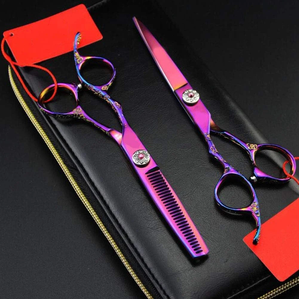 قیچی آرایشگری، آرایش مو چپ دست، رنگ آمیزی حرفه ای آرایشگری، مو، تخت + دندانه 6 اینچ، قیچی آرایشگری