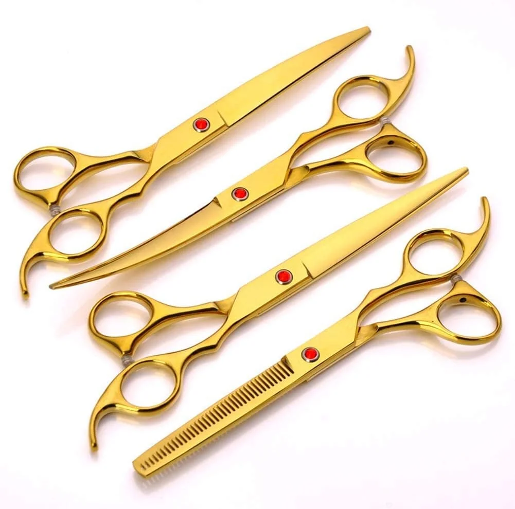 قیچی آرایشگری، پیرایش مو روکش طلایی 7.0 اینچی، مناسب برای حیوانات خانگی، حرفه ای، قیچی آرایشگری