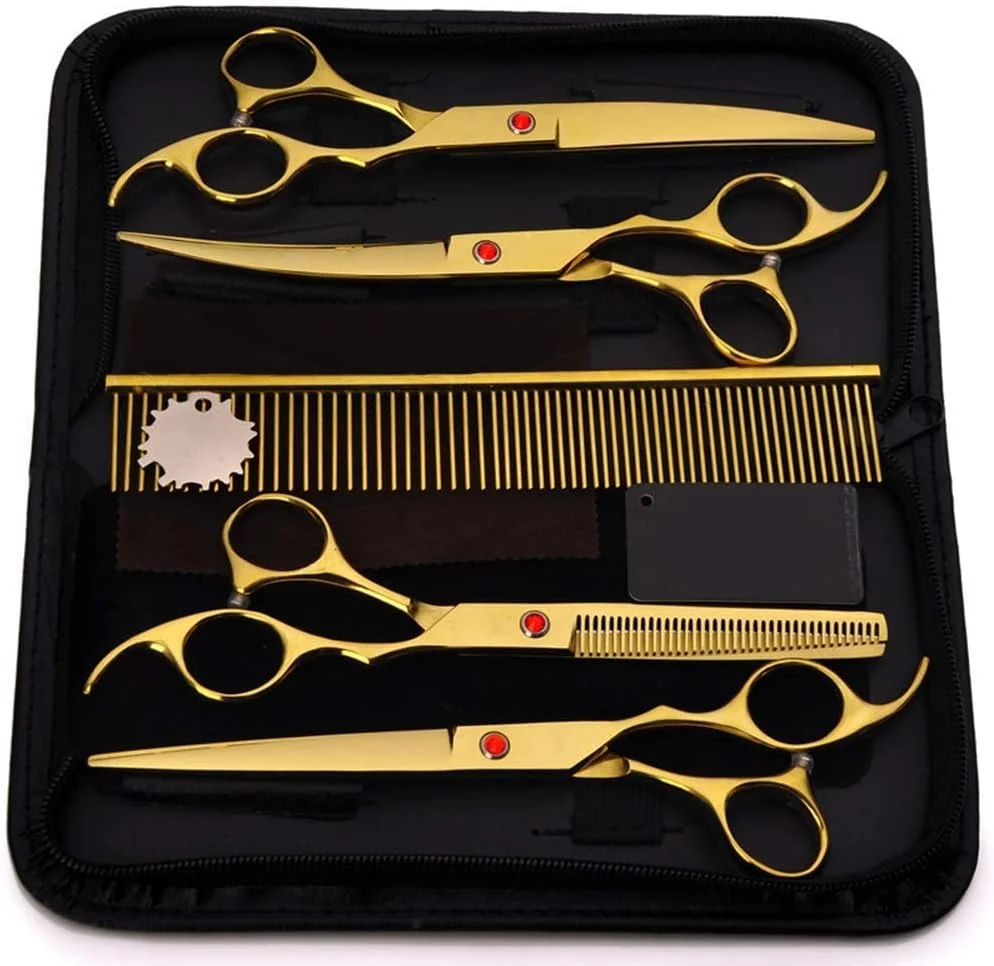 قیچی آرایشگری، پیرایش مو روکش طلایی 7.0 اینچی، مناسب برای حیوانات خانگی، حرفه ای، قیچی آرایشگری