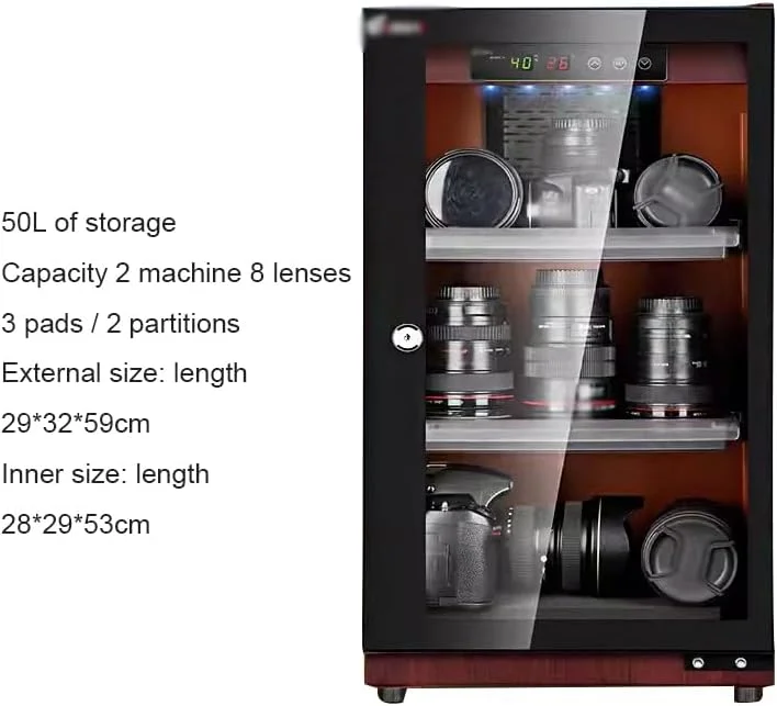 باکس ضد رطوبت الکترونیکی GAGALU، کابینت ضد رطوبت تجهیزات عکاسی دوربین، باکس خشک کننده نگهداری تجهیزات آزمایشگاهی، قهوه ای، 50 لیتر