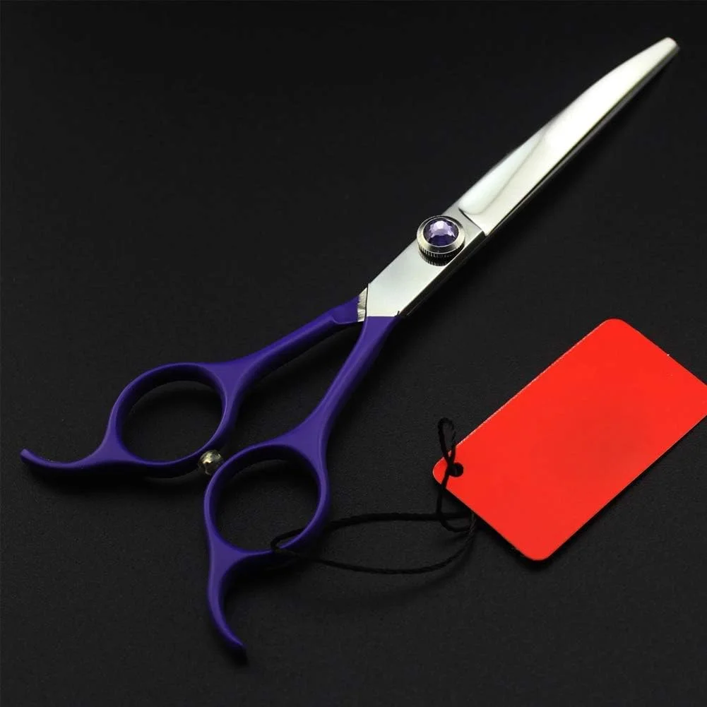 قیچی آرایشگری مو، قیچی حرفه ای بنفش برای اصلاح سگ و حیوانات خانگی، قیچی منحنی (زرد)، قیچی آرایشگری