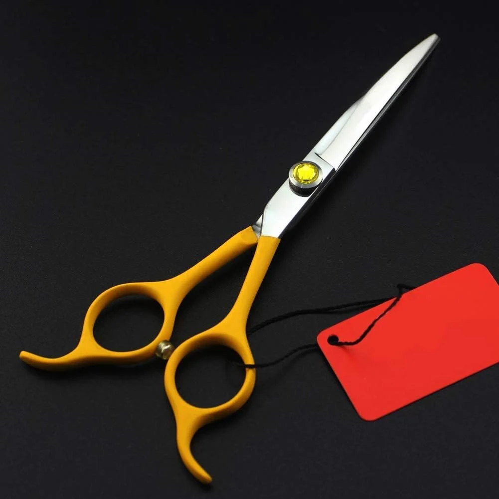 قیچی آرایشگری مو، قیچی پیرایش بنفش حرفه ای حیوانات خانگی برای اصلاح سگ مدل منحنی (زرد)، قیچی آرایشگری