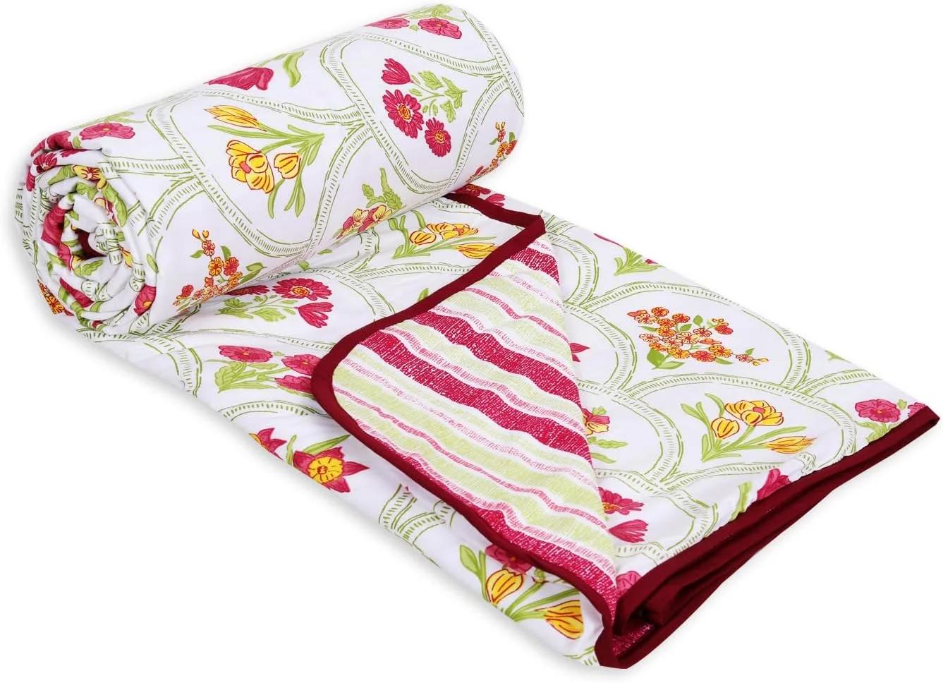 لحاف دو نفره دو رو Cloth Fusion، پتوی نرم مناسب تهویه مطبوع تابستانی (213x221 سانتی متر، طرح خطوط باغ)