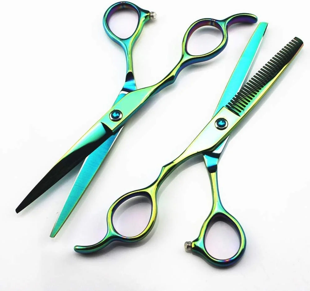 قیچی آرایشگری، قیچی پیرایش و کم حجم کننده مو، استیل ضد زنگ برای استفاده در سالن ها یا منزل (دندانه دار 6 اینچ)، قیچی آرایشگری