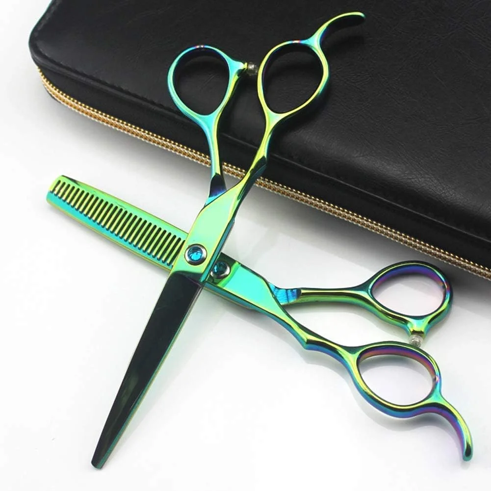 قیچی آرایشگری، قیچی پیرایش و کم حجم کننده مو، استیل ضد زنگ برای استفاده در سالن ها یا منزل (دندانه دار 6 اینچ)، قیچی آرایشگری