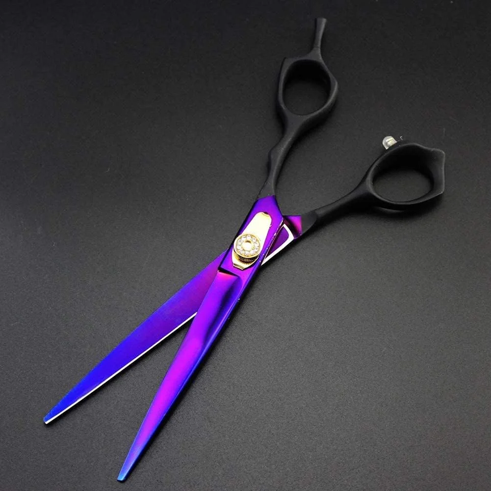 ست قیچی آرایشگری مو، اصلاح مو و پیرایش حیوانات خانگی، ست پیرایش حرفه ای 4 تکه استیل ضد زنگ، قیچی منحنی 7 اینچی برای کم حجم کردن موی سگ، قیچی آرایشگری