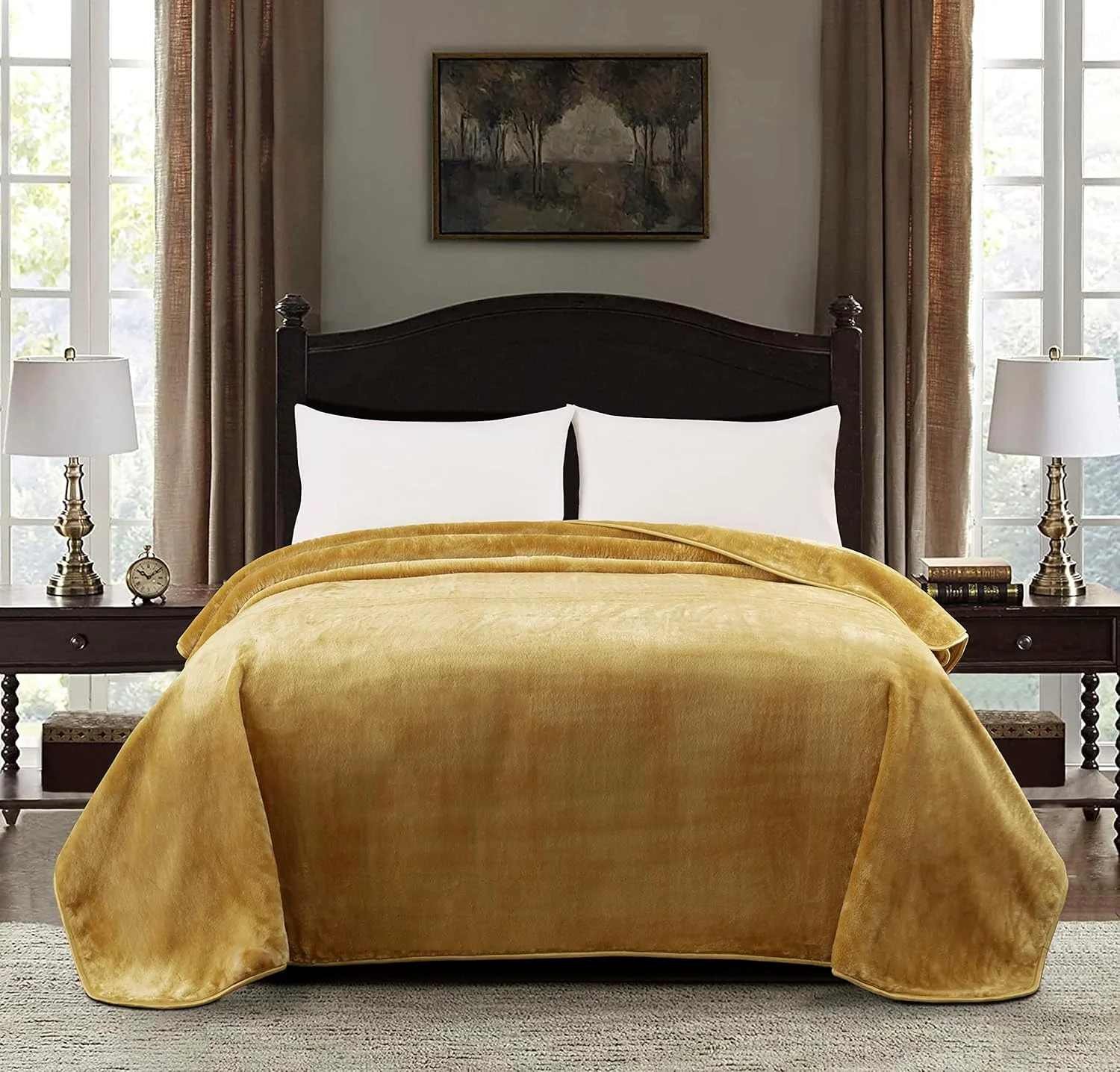 پتوی مینک طرح کره ای ضخیم تک لایه 9 پوندی Chezmoi Collection، پتوی رَشِل مینک نرم و ابریشمی 750GSM، سایز کینگ 85 در 95 اینچ، طلایی یکدست