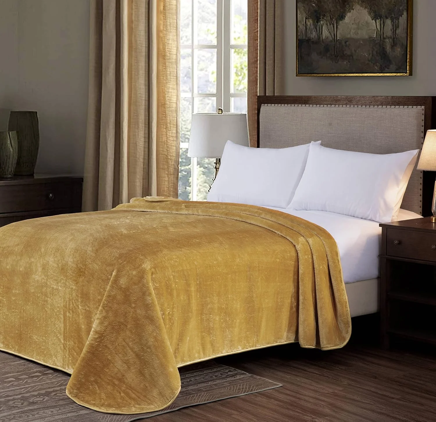 پتوی مینک طرح کره ای ضخیم تک لایه 9 پوندی Chezmoi Collection، پتوی رَشِل مینک نرم و ابریشمی 750GSM، سایز کینگ 85 در 95 اینچ، طلایی یکدست