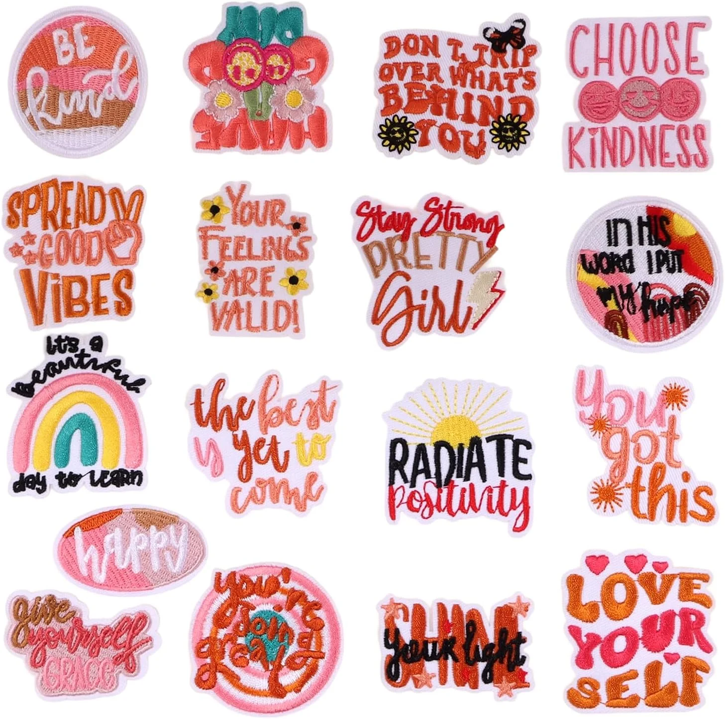 17 تکه وصله های تصادفی با عبارات تاکیدی مثبت، وصله های گلدوزی شده الهام بخش برای اتو/دوخت روی لباس، کلاه، شلوار جین، کوله پشتی و لوازم جانبی DIY