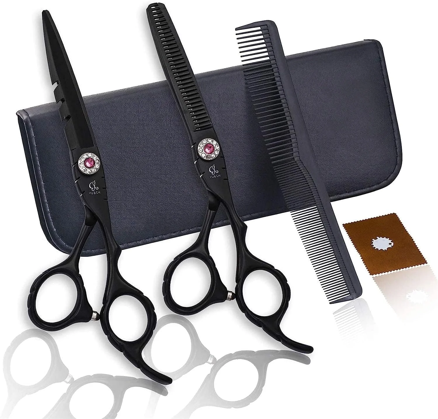 ست قیچی آرایشگری مشکی 6.0 اینچ، کیت قیچی آرایشگری استیل ضد زنگ، قیچی های تخت، قیچی های پیتاژ، چتری بافت دار، ست مناسب استفاده خانوادگی کودکان