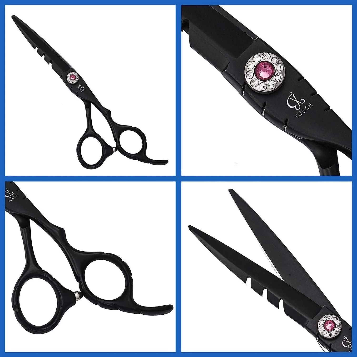 ست قیچی آرایشگری مشکی 6.0 اینچ، کیت قیچی آرایشگری استیل ضد زنگ، قیچی های تخت، قیچی های پیتاژ، چتری بافت دار، ست مناسب استفاده خانوادگی کودکان