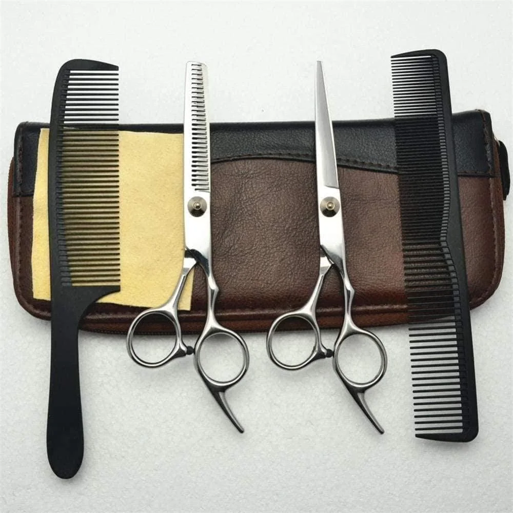 ست قیچی آرایشگری / قیچی پیتاژ استیل ضد زنگ 14 سانتی متری صورتی مناسب برای آرایشگاه ها یا استفاده در منزل