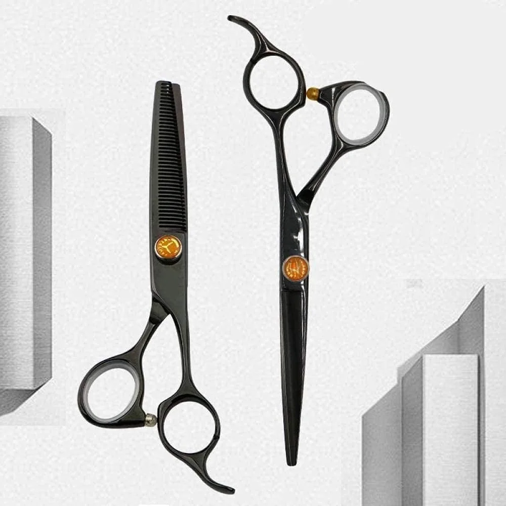 قیچی آرایشگری، قیچی پیرایش مو، ست قیچی آرایشگری و پیتاژ مو، استیل ضد زنگ، مدل V شکل معمولی، 40 دندانه