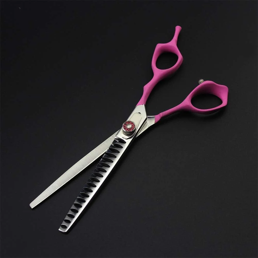 قیچی آرایشگری مو، ست پیرایش موی صورتی حرفه ای حیوانات خانگی، شامل قیچی های صاف، اره ای، منحنی، شانه و قیچی دندانه دار (ست دندانه دار)، قیچی آرایشگری