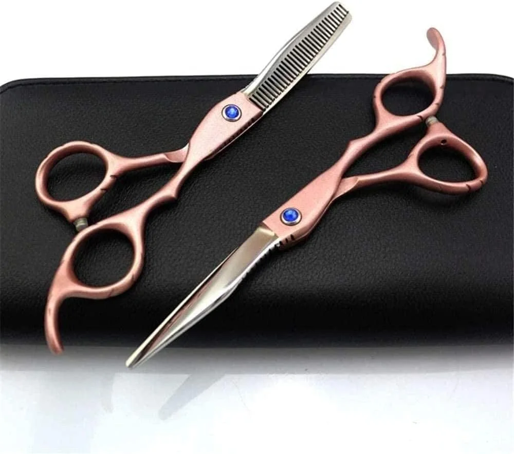 قیچی آرایشگری حرفه ای و قیچی پیتاژ به همراه کیف قیچی 14 و 15.2 سانتی متری مناسب برای آرایشگاه ها یا استفاده در منزل