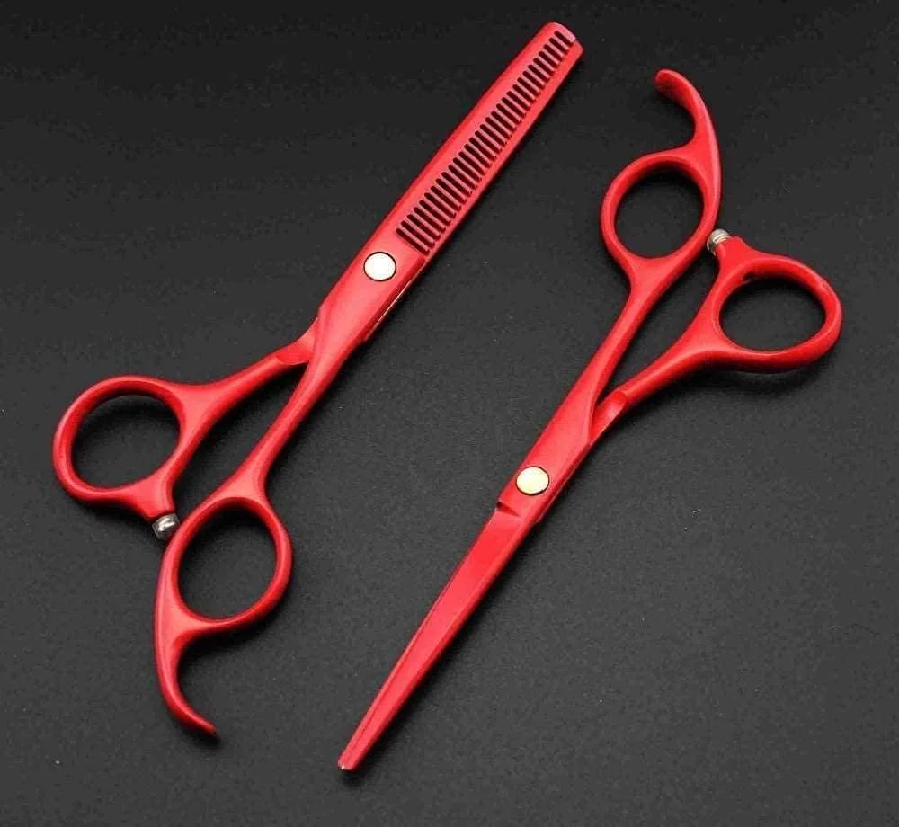 قیچی آرایشگری حرفه ای 440c 9cr13 رنگ پیانویی مشکی 5.5 اینچ به همراه قیچی پیتاژ و لوازم جانبی