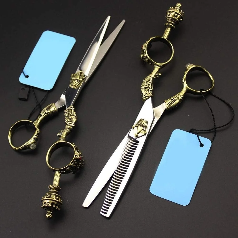 قیچی آرایشگری استیل ضد زنگ مناسب سالن و استفاده خانگی، قیچی دو طرفه دندانه دار، قیچی آرایشگری برای آرایشگاه، برش صاف 6 اینچ، برش دندانه دار 6 اینچ