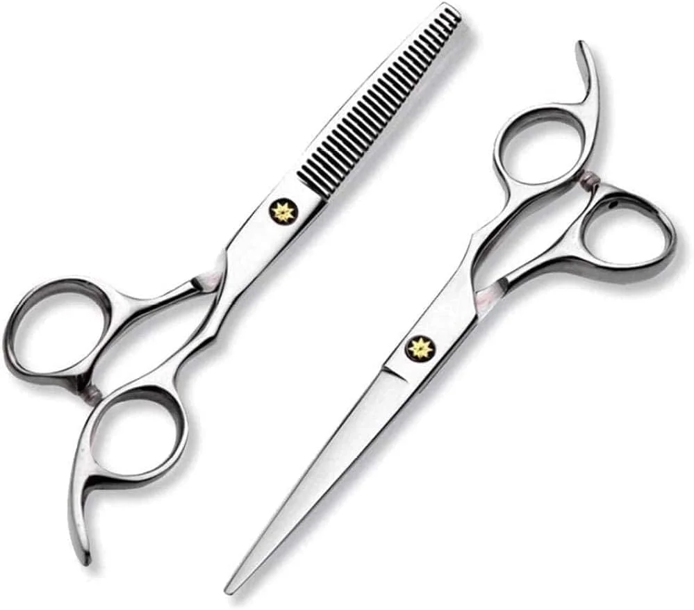 ست قیچی آرایشگری شامل قیچی های تیز آرایشگری و قیچی های پیتاژ، مناسب برای آرایشگاه های خانگی و سالن های آرایشی، نقره ای 6 اینچی، مناسب برای آرایشگران سالن یا استفاده در منزل