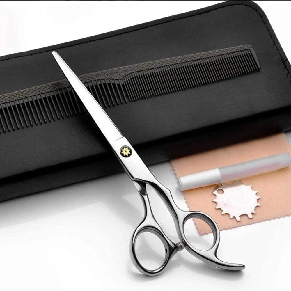 ست قیچی آرایشگری شامل قیچی های تیز آرایشگری و قیچی های پیتاژ، مناسب برای آرایشگاه های خانگی و سالن های آرایشی، نقره ای 6 اینچی، مناسب برای آرایشگران سالن یا استفاده در منزل