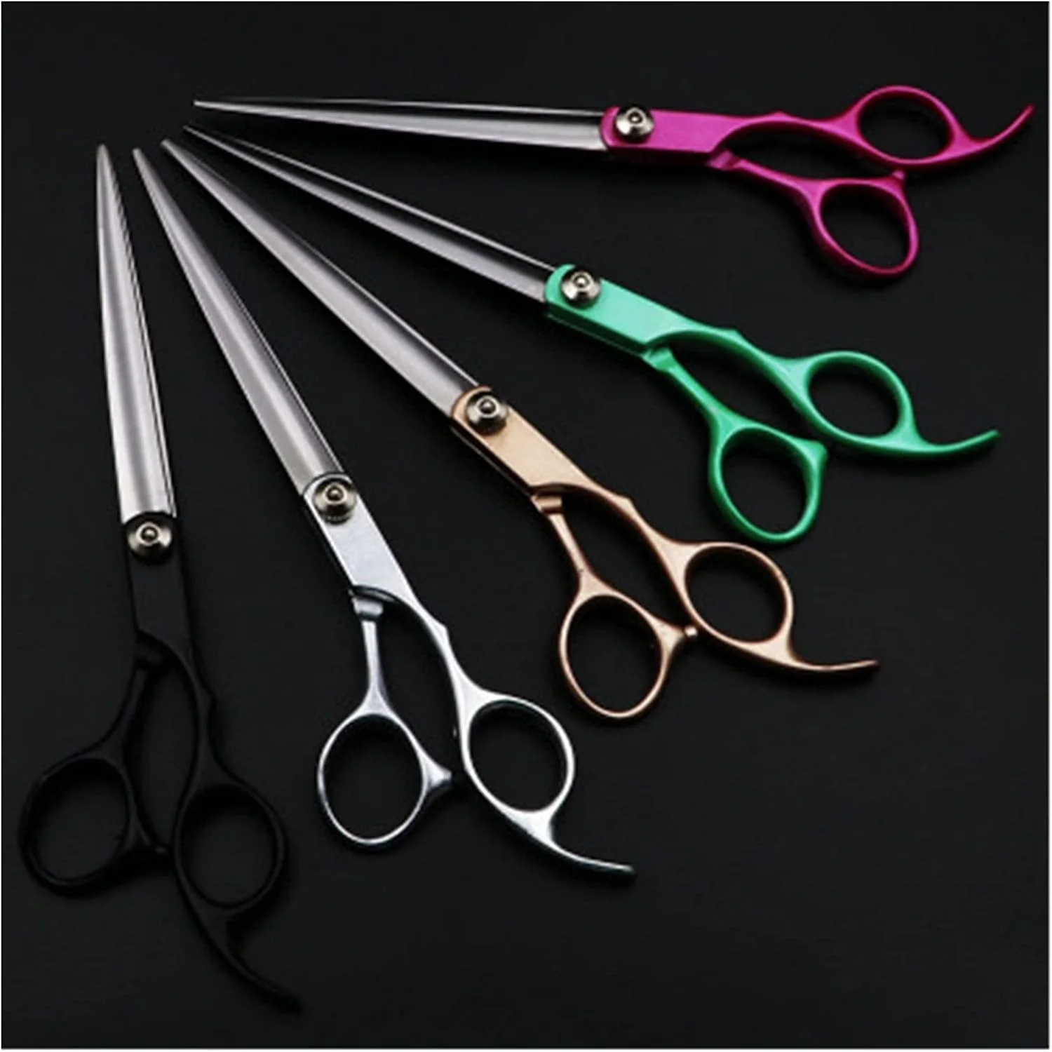 قیچی آرایشگری مو، پیرایش حرفه ای حیوانات خانگی از جنس استیل ضد زنگ، 7.0 اینچ، شکاف دار، آرایشگری سگ 5 رنگ، قیچی آرایشگر