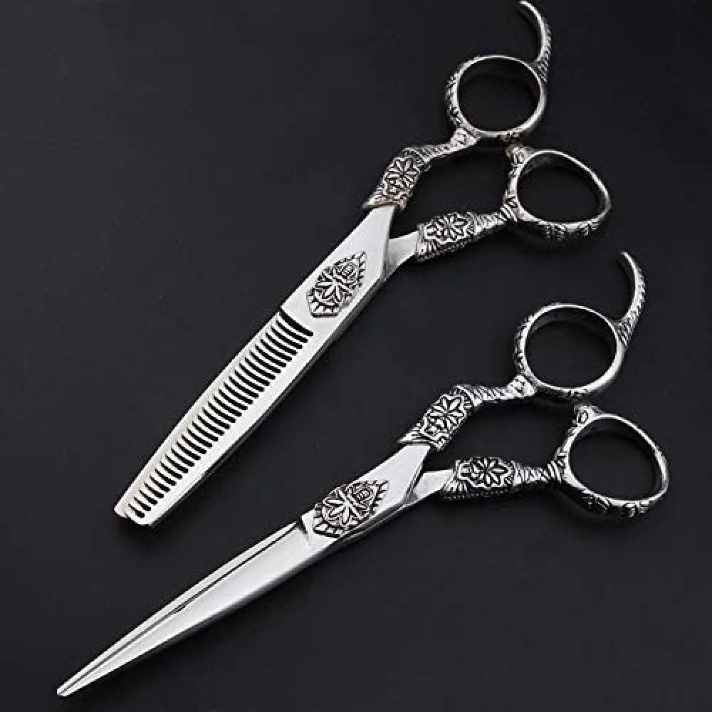 قیچی آرایشگری، قیچی اصلاح مو 6 اینچی، قیچی آرایشگری مخصوص آرایشگران، قیچی تخت + قیچی دندانه دار، ابزار حرفه ای و اصل