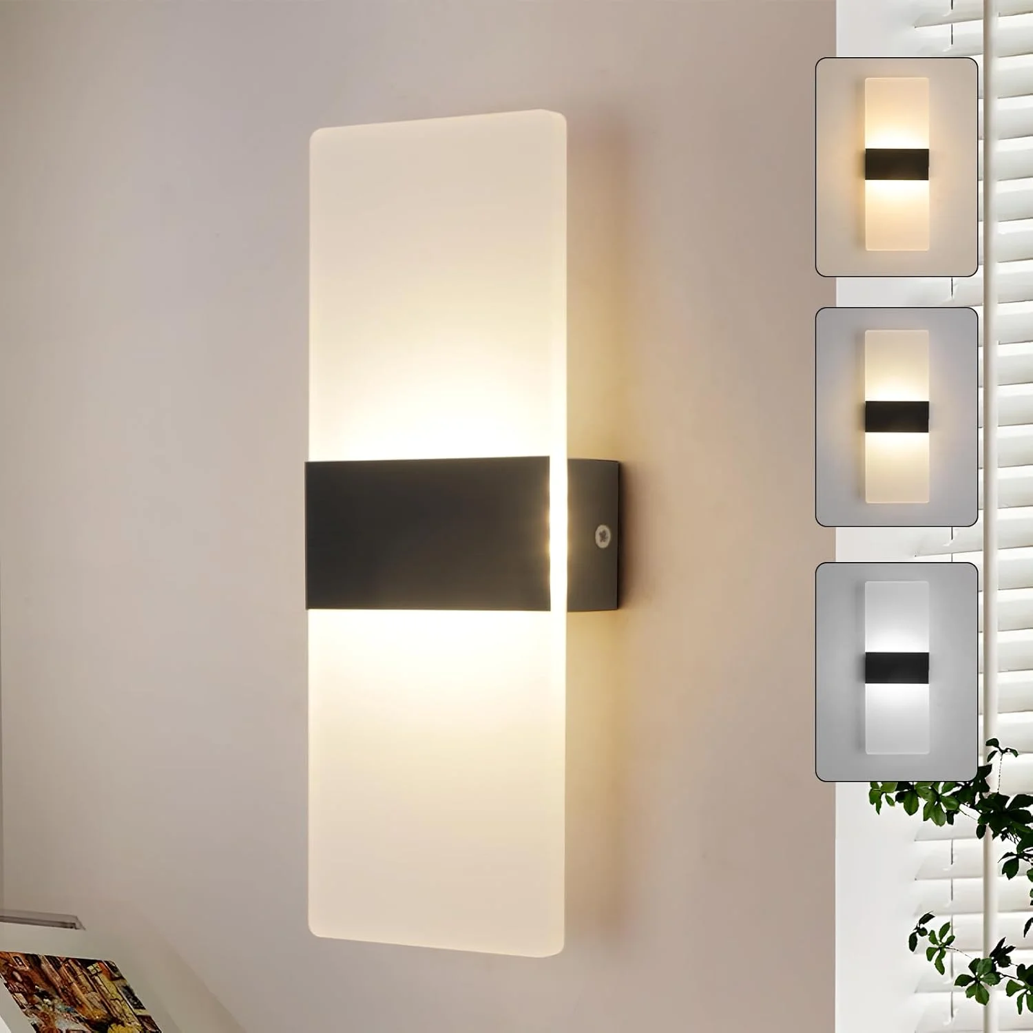 چراغ دیواری ال ای دی مینیمالیستی مدرن YATAI، چراغ دیواری مربعی مشکی 4 وات با کنترل سوئیچ سه رنگ (3000K-6000K)، ایده آل برای اتاق خواب، اتاق غذاخوری، کنار آینه