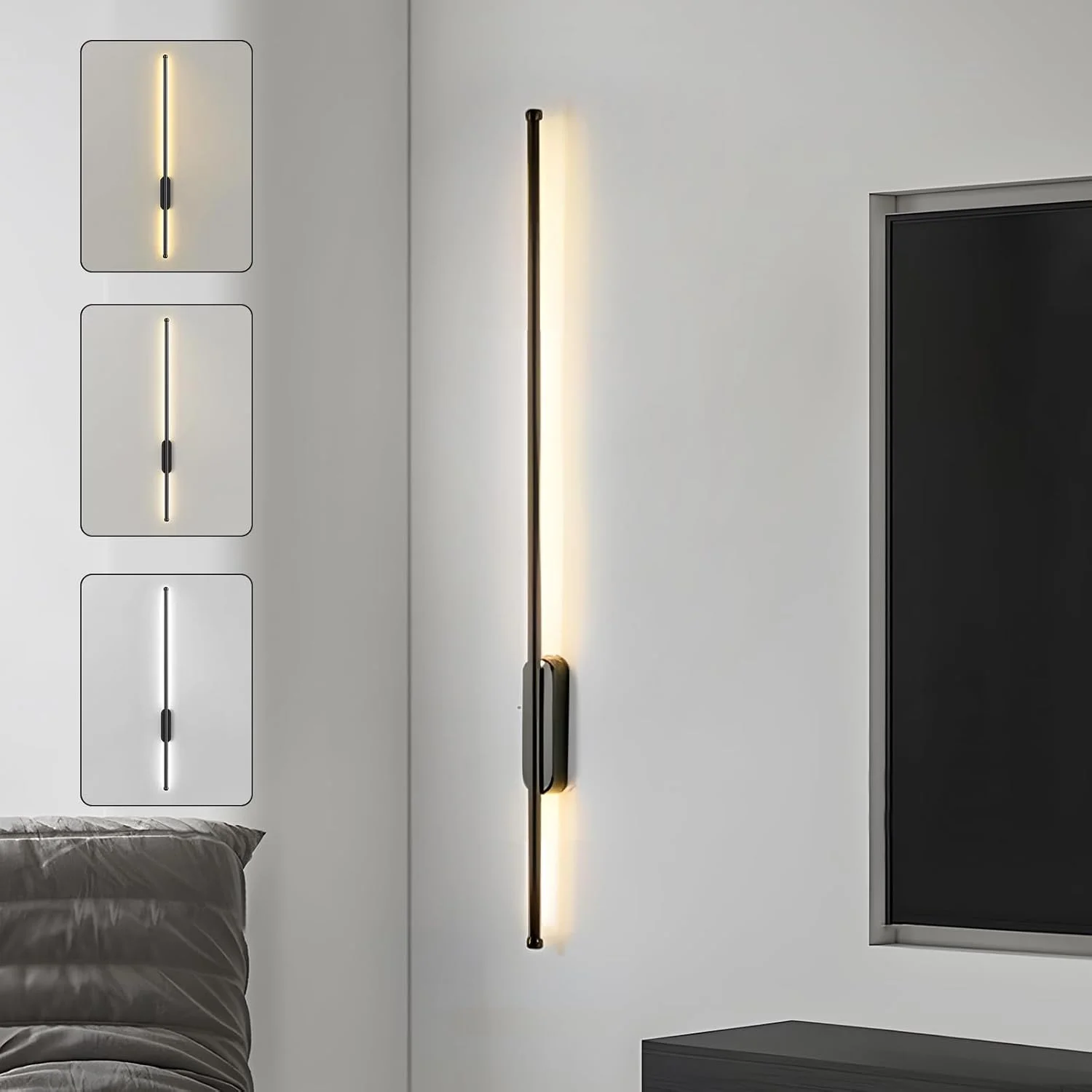 چراغ دیواری مدرن LED یاتای، مناسب اتاق خواب، اتاق غذاخوری و کنار آینه، چراغ دیواری داخلی LED دیمر دار، چراغ دیواری آلومینیومی اکریلیک نواری بلند (60 سانتی متر، 9 وات)