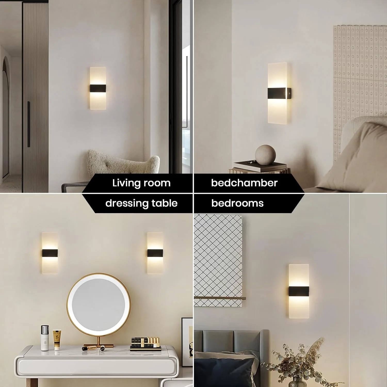 چراغ دیواری ال ای دی مینیمالیستی مدرن YATAI، چراغ دیواری مربعی مشکی 4 وات با کنترل سوئیچ سه رنگ (3000K-6000K)، ایده آل برای اتاق خواب، اتاق غذاخوری، کنار آینه