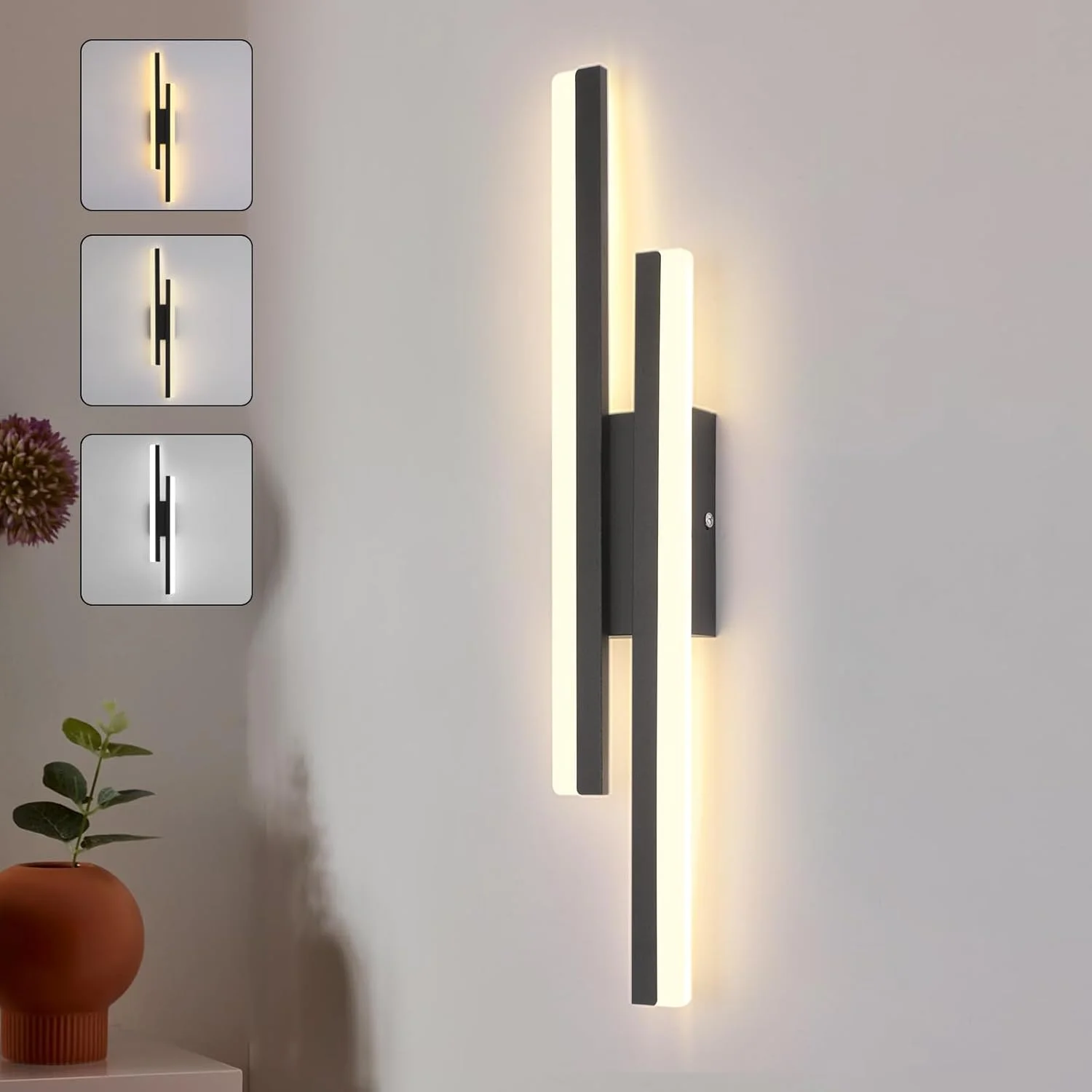 چراغ دیواری LED اتاق خواب YATAI LIGHTING (بسته بندی جدید)، چراغ دیواری دیمر دار، چراغ دیواری کنار تختی 19.6 اینچی، چراغ دیواری مدرن مشکی برای اتاق خواب، اتاق نشیمن، راهرو، حمام (مشکی)