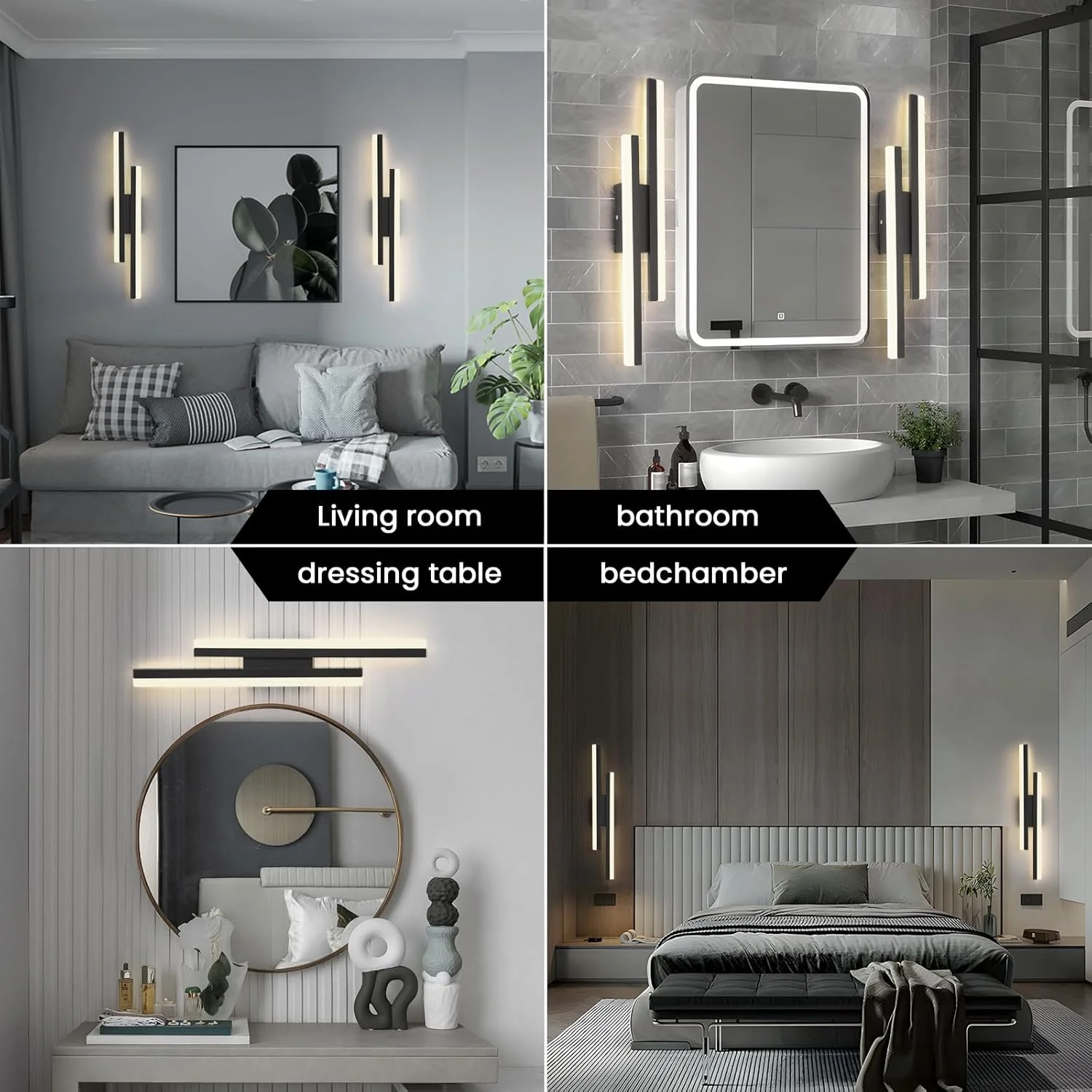 چراغ دیواری LED اتاق خواب YATAI LIGHTING (بسته بندی جدید)، چراغ دیواری دیمر دار، چراغ دیواری کنار تختی 19.6 اینچی، چراغ دیواری مدرن مشکی برای اتاق خواب، اتاق نشیمن، راهرو، حمام (مشکی)