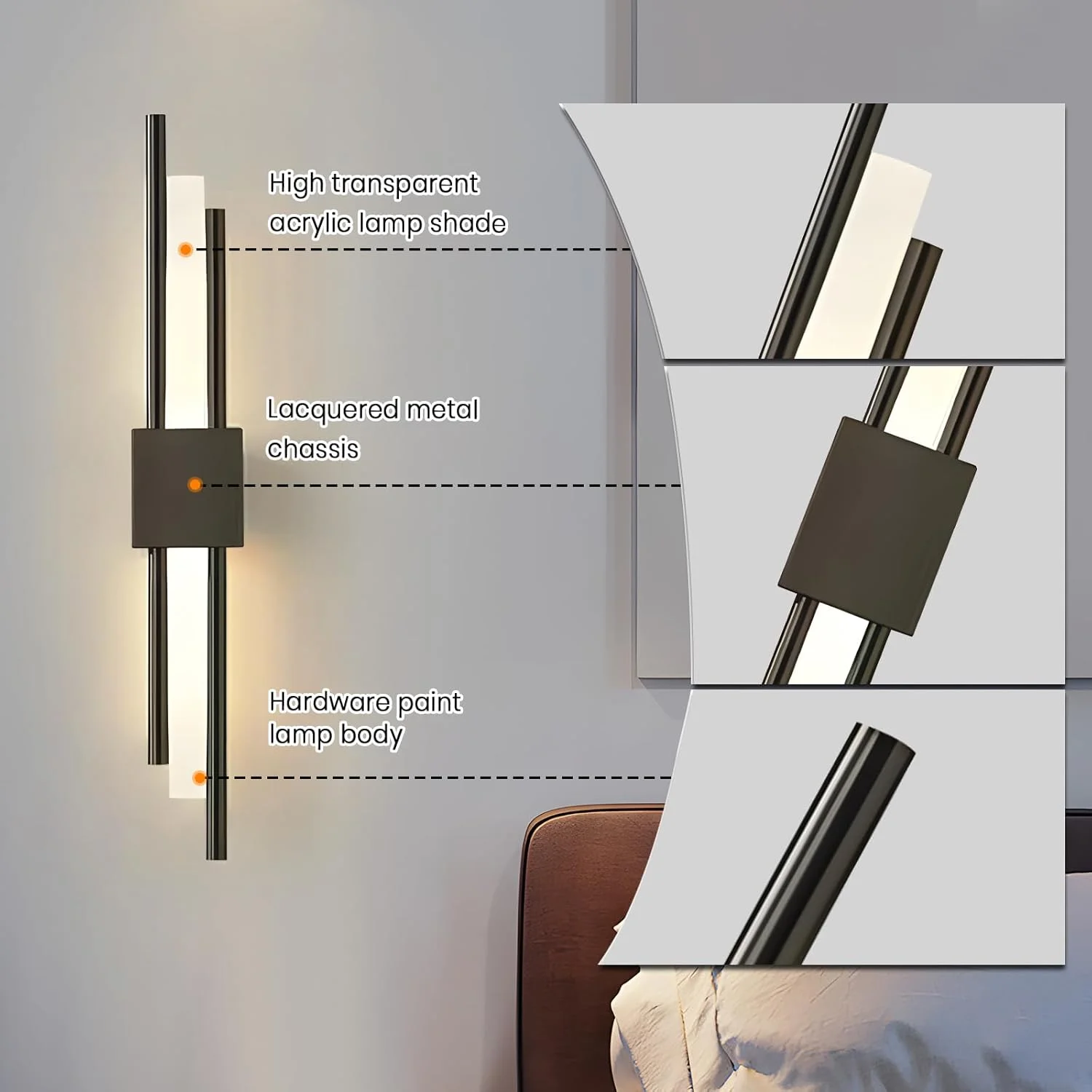 YATAI Modern LED Wall Light, 6W LED Wall Lamp, 50cm Dimmable 3-Color Lighting Fixture for Bedroom, Dining Room, Mirror Side, and Dressing Table