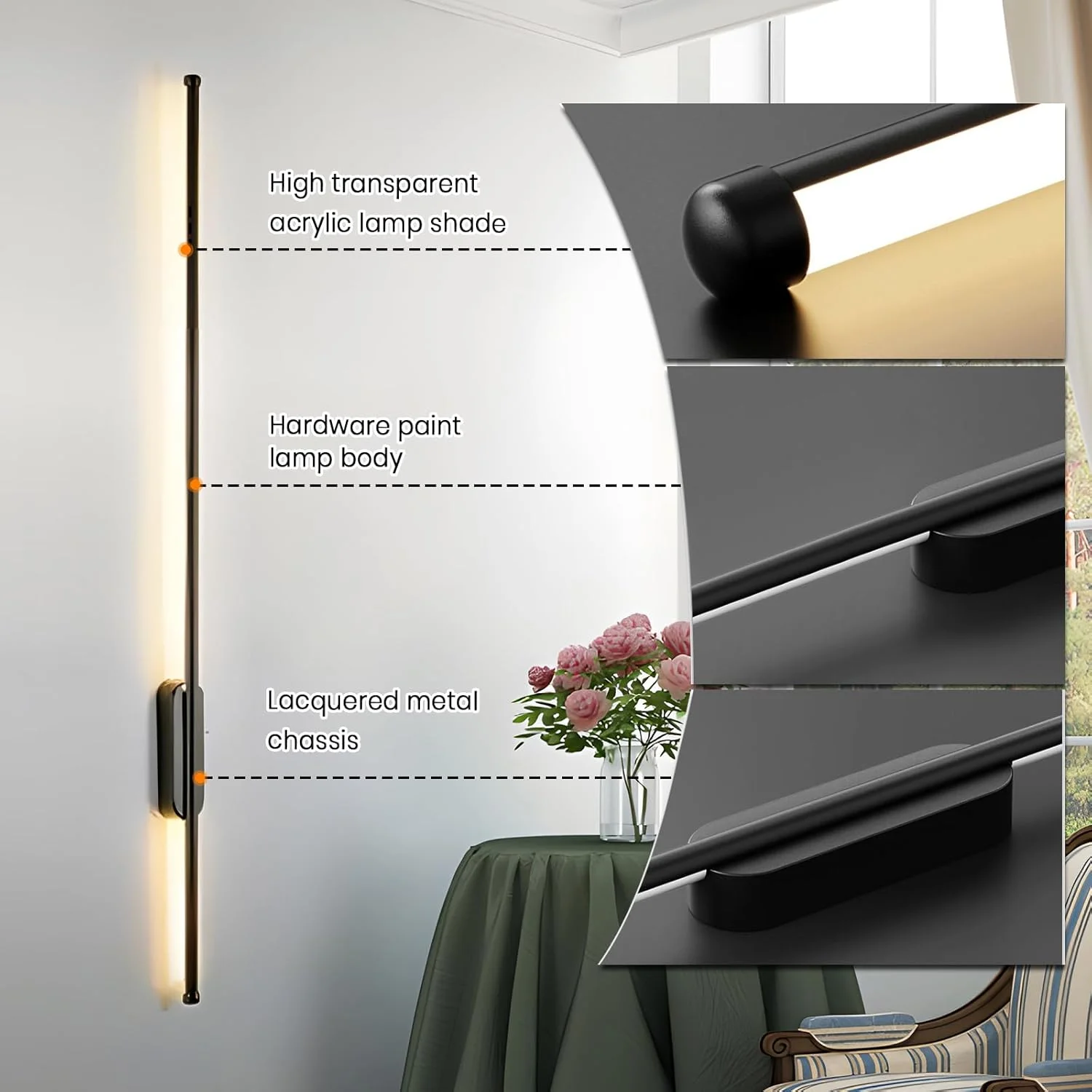 چراغ دیواری مدرن LED یاتای، مناسب اتاق خواب، اتاق غذاخوری و کنار آینه، چراغ دیواری داخلی LED دیمر دار، چراغ دیواری آلومینیومی اکریلیک نواری بلند (60 سانتی متر، 9 وات) چراغ دیواری مدرن LED یاتای، مناسب اتاق خواب، اتاق غذاخوری و کنار آینه، چراغ دیواری داخلی LED دیمر دار، چراغ دیواری آلومینیومی اکریلیک نواری بلند (60 سانتی متر، 9 وات)