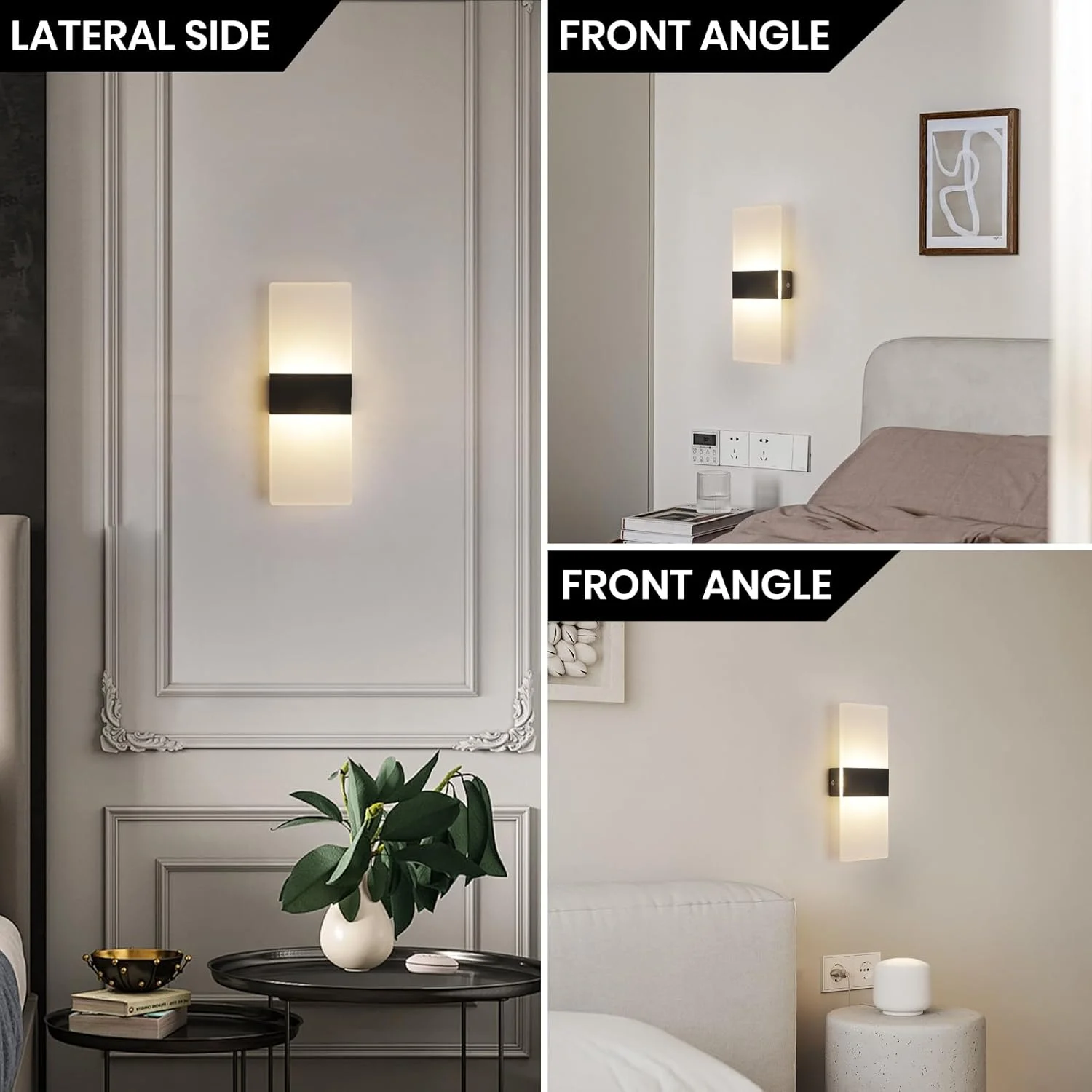چراغ دیواری ال ای دی مینیمالیستی مدرن YATAI، چراغ دیواری مربعی مشکی 4 وات با کنترل سوئیچ سه رنگ (3000K-6000K)، ایده آل برای اتاق خواب، اتاق غذاخوری، کنار آینه