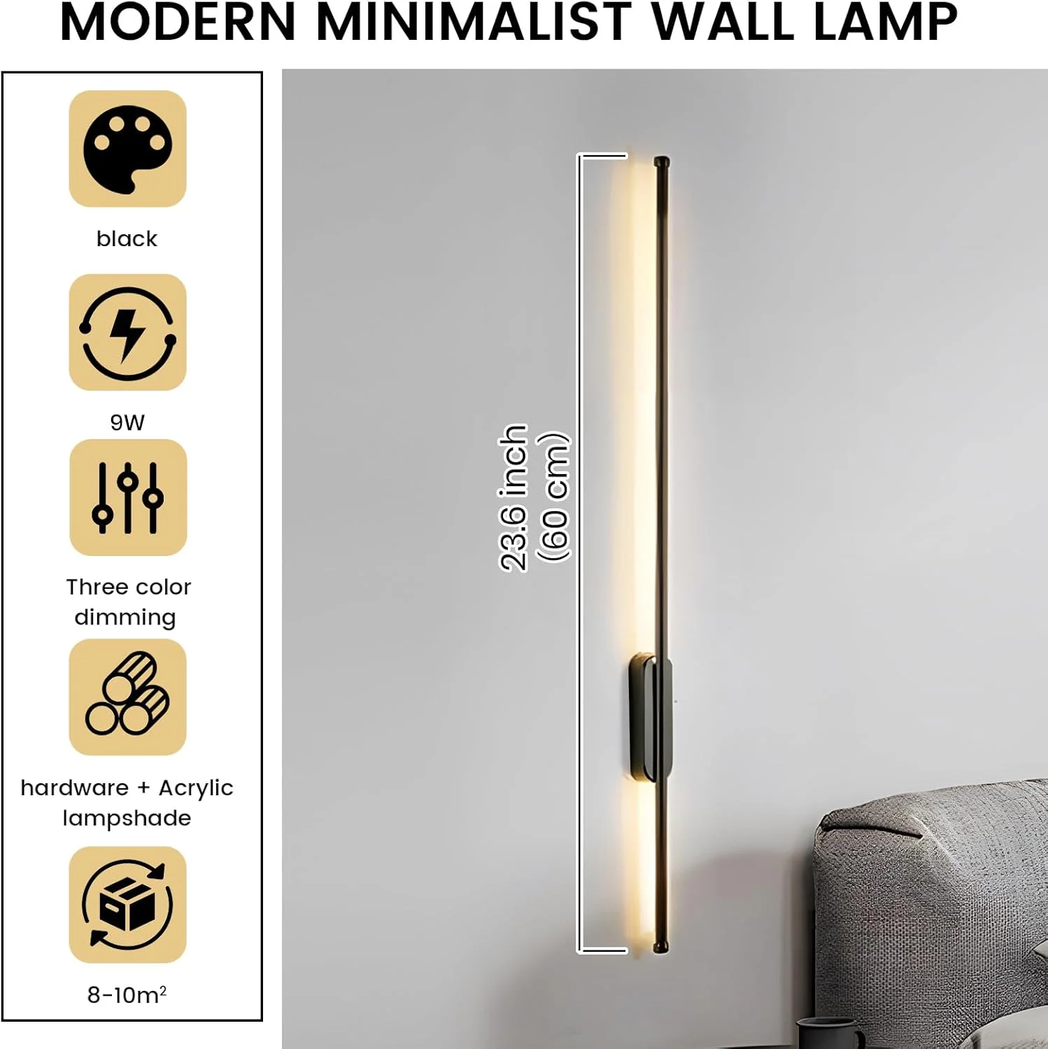 چراغ دیواری مدرن LED یاتای، مناسب اتاق خواب، اتاق غذاخوری و کنار آینه، چراغ دیواری داخلی LED دیمر دار، چراغ دیواری آلومینیومی اکریلیک نواری بلند (60 سانتی متر، 9 وات) چراغ دیواری مدرن LED یاتای، مناسب اتاق خواب، اتاق غذاخوری و کنار آینه، چراغ دیواری داخلی LED دیمر دار، چراغ دیواری آلومینیومی اکریلیک نواری بلند (60 سانتی متر، 9 وات)