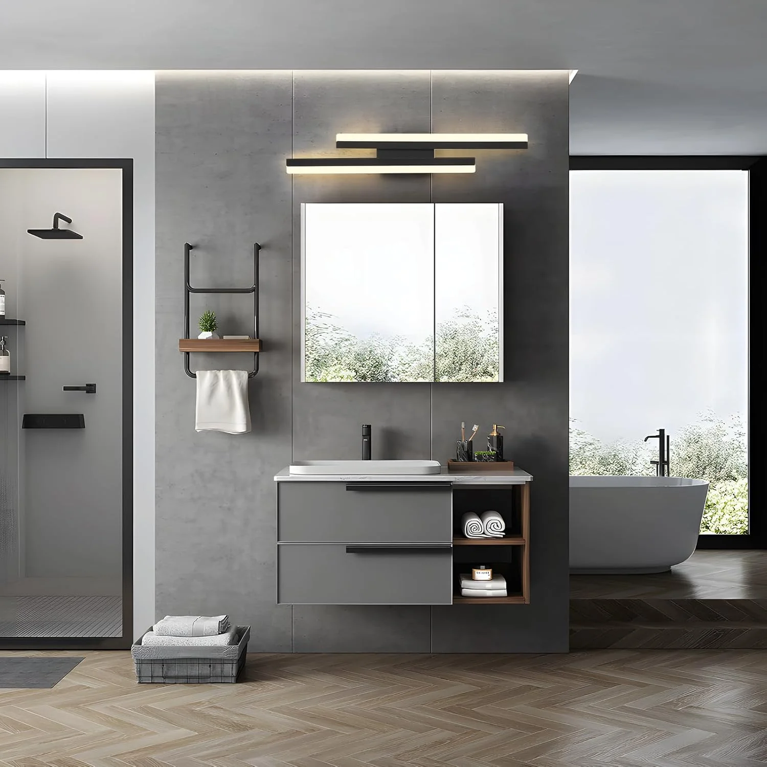 چراغ دیواری LED اتاق خواب YATAI LIGHTING (بسته بندی جدید)، چراغ دیواری دیمر دار، چراغ دیواری کنار تختی 19.6 اینچی، چراغ دیواری مدرن مشکی برای اتاق خواب، اتاق نشیمن، راهرو، حمام (مشکی)