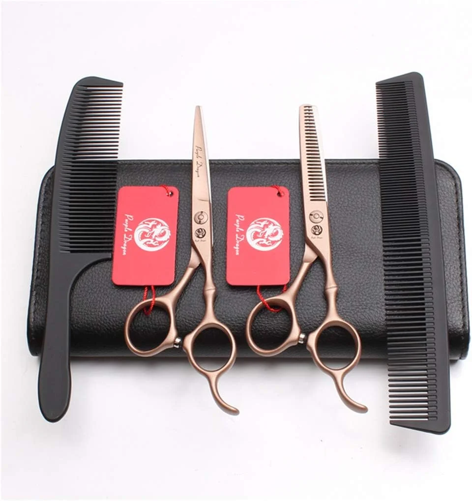 ست قیچی آرایشگری حرفه ای SXFXZ، سایز 5.5/6.0 اینچ، مشکی طلایی، قیچی پیرایشگری، قیچی اصلاح مو، فولاد 9CR با کیفیت بالا، آرایشگران تیز، کیت سالن خانگی، کیف چرمی، شانه، 6.0 اینچ