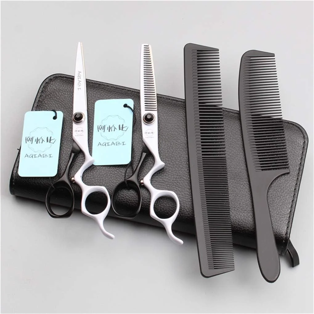 ست قیچی آرایشگری حرفه ای SXFXZ، دسته لنگ 6.0 اینچ، قیچی های پیتاژ آرایشگری، فولاد 440C درجه یک، آرایشگر، اصلاح مو، سالن خانگی، سیاه و سفید