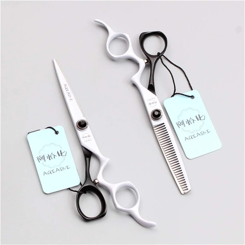 ست قیچی آرایشگری حرفه ای SXFXZ، دسته لنگ 6.0 اینچ، قیچی های پیتاژ آرایشگری، فولاد 440C درجه یک، آرایشگر، اصلاح مو، سالن خانگی، سیاه و سفید