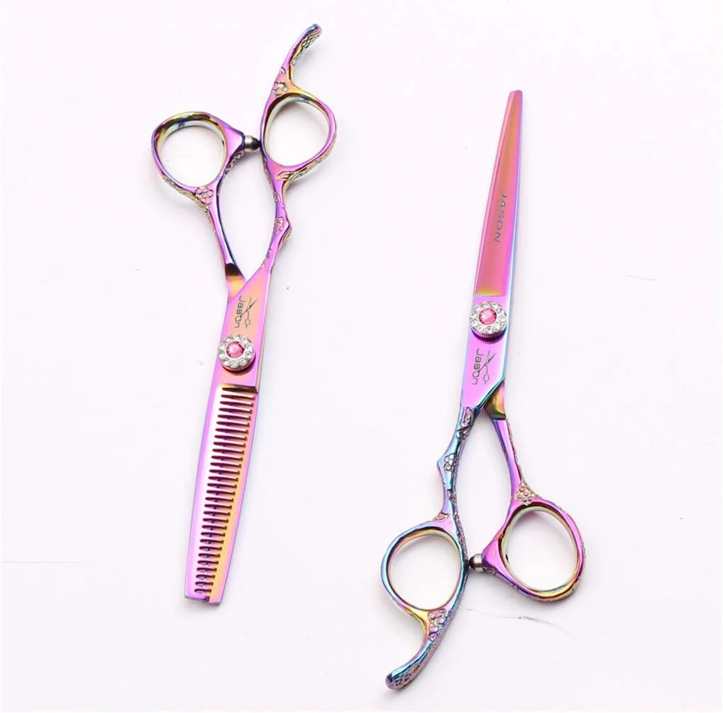 ست قیچی آرایشگری حرفه ای 6.0 اینچی دست چپ SXFXZ، قیچی پیرایش مو با دستگیره تنظیم دقیق، قیچی کم حجم کننده مو، فولاد 440C درجه یک، آرایشگر تیز، اصلاح مو، سالن خانگی، 4 رنگ، طلایی