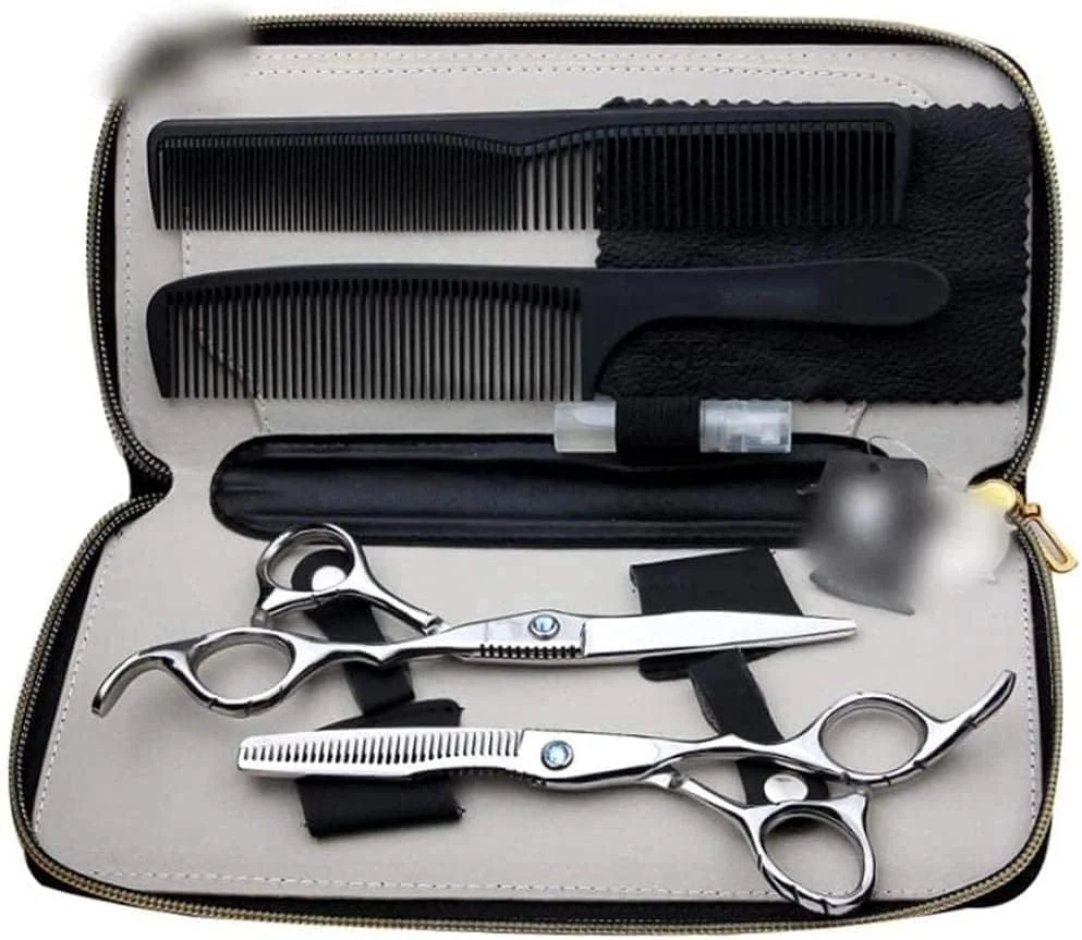 قیچی آرایشگری حرفه ای ENPAP، ست قیچی آرایشگری 6 اینچی تخت + دندانه دار - نقره ای