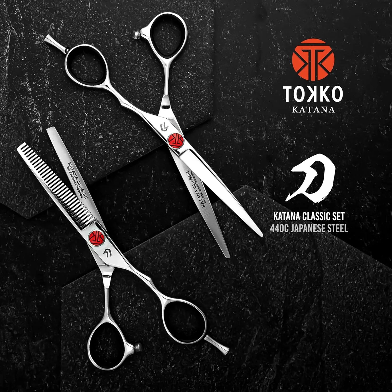ست قیچی آرایشگری حرفه ای کلاسیک Katana Everlong سایز 6.5 اینچ Tokko Shears، قیچی های معمولی و پیتاژ فولاد ژاپنی 440C ممتاز برای آرایشگران و متخصصان سالن